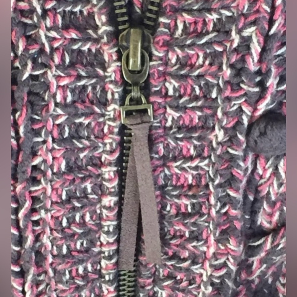 DKNY JEANS Knit Sweater/Hoodie Pink Brown Pom Poms Y2K Vintage Size S - Picture 5 of 8